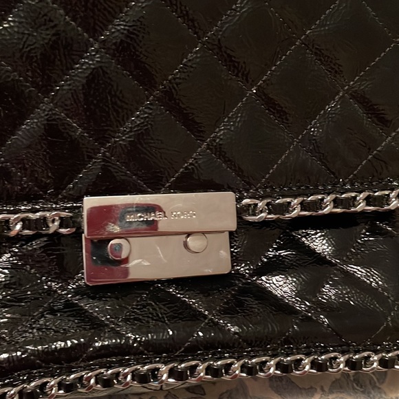 Michael Kors Black Patent Handbag with Silver chain detail - Picture 3 of 7